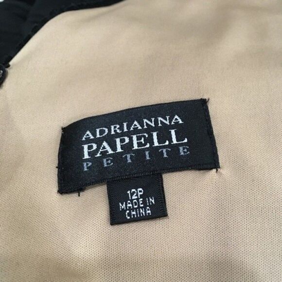 ADRIANNA PAPELL LACE TIERED STRETCH SHEATH DRESS 12P BLACK / NUDE - Picture 6 of 11